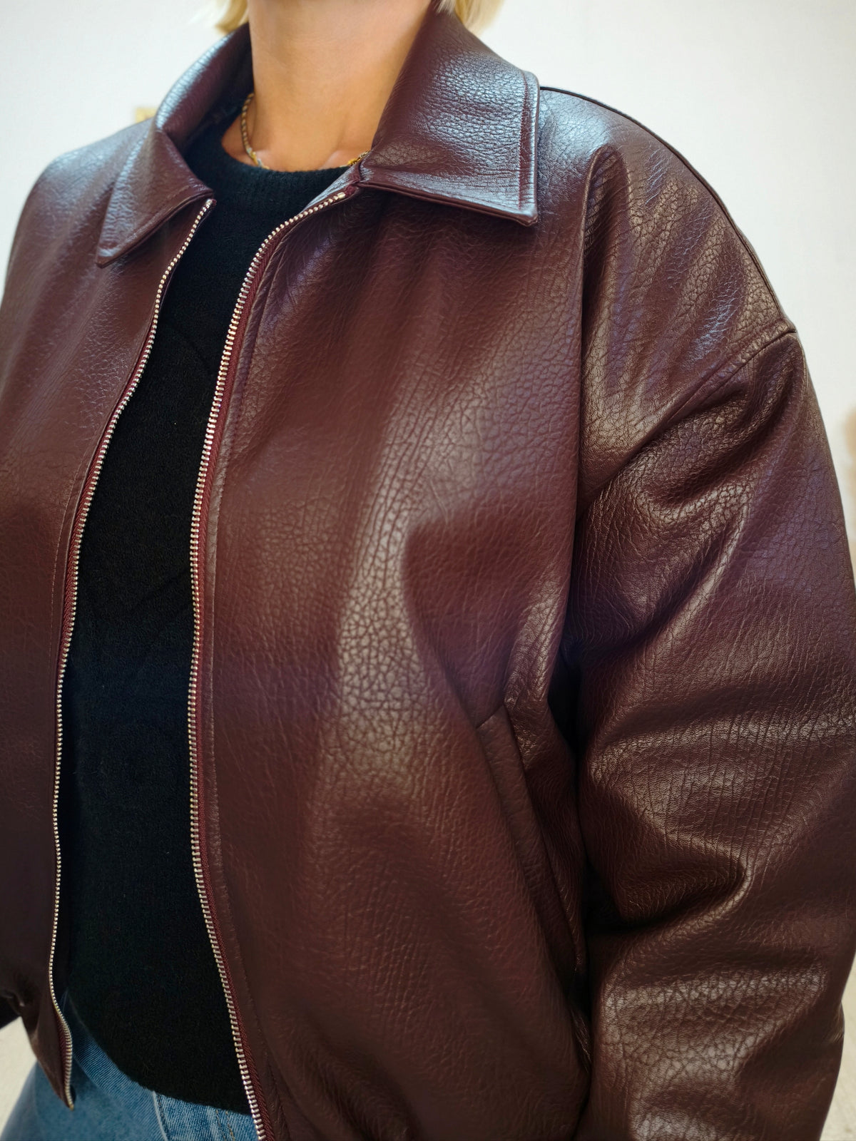 Warme Jacke in Lederoptik in Burgundy (38-42)