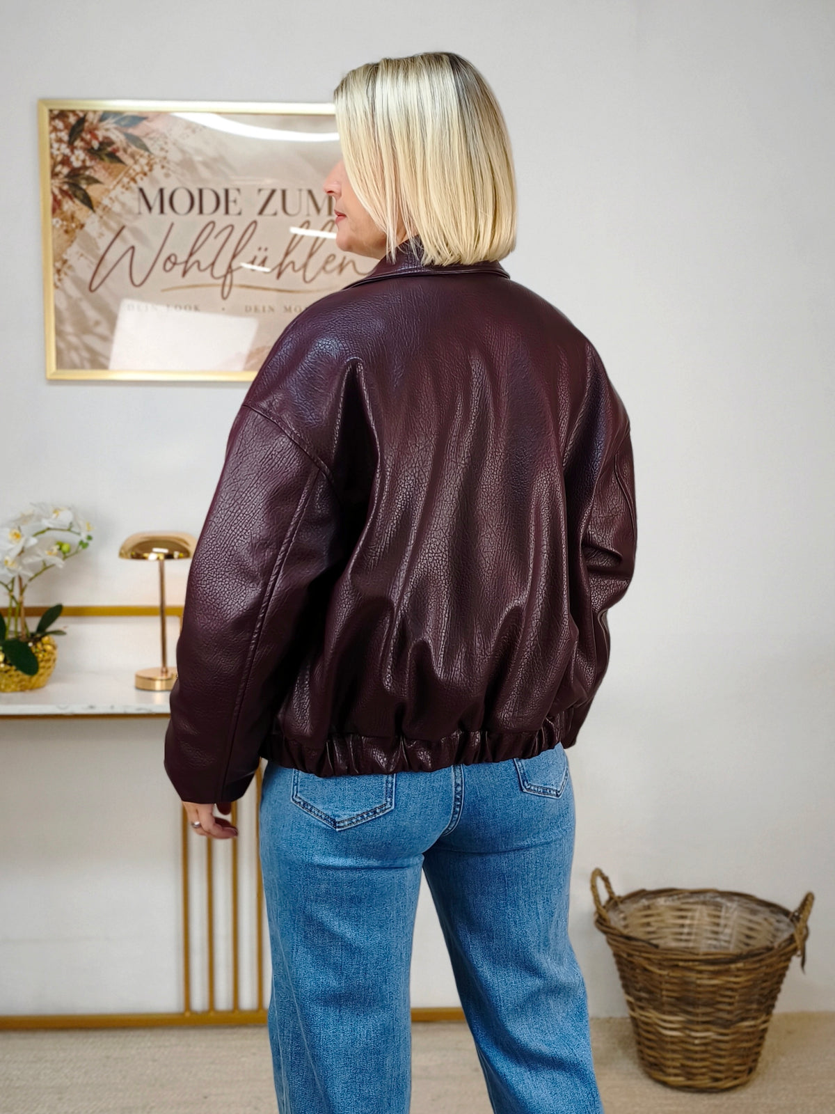 Warme Jacke in Lederoptik in Burgundy (38-42)