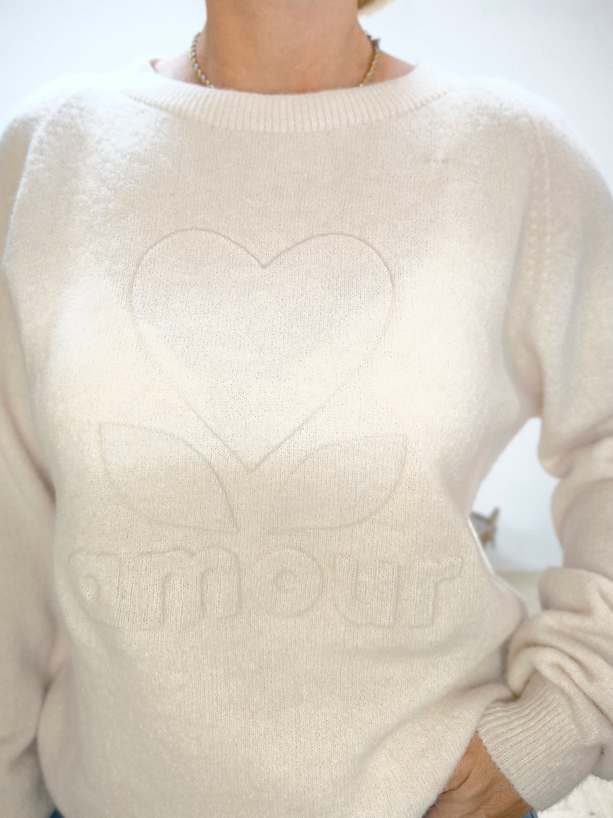 Einfarbiger Pullover "Amour" in creme (36-42)