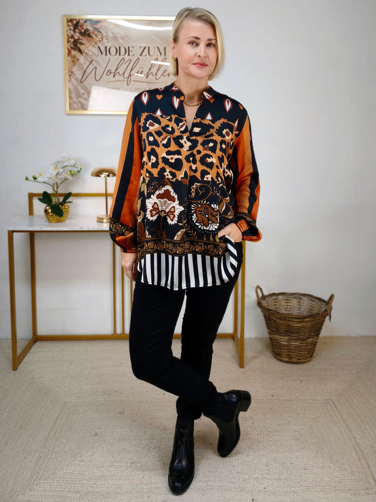 Bluse Rostbraun/Schwarz
