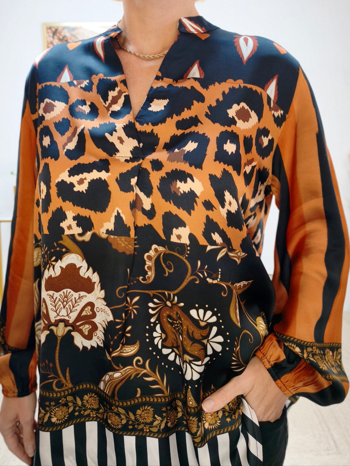 Bluse Rostbraun/Schwarz
