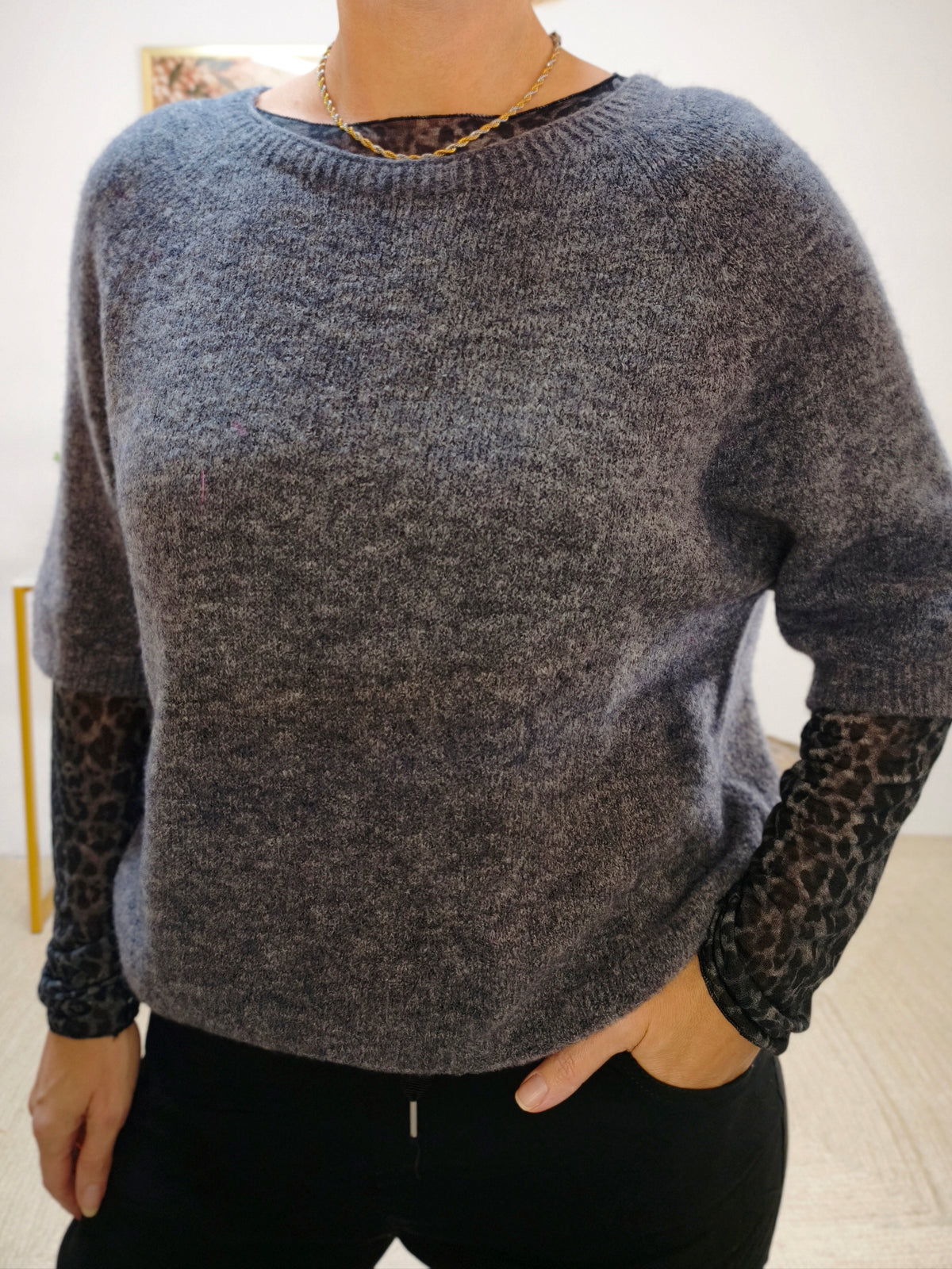 Leichter Pullover Kurzarm in grau (36-42)