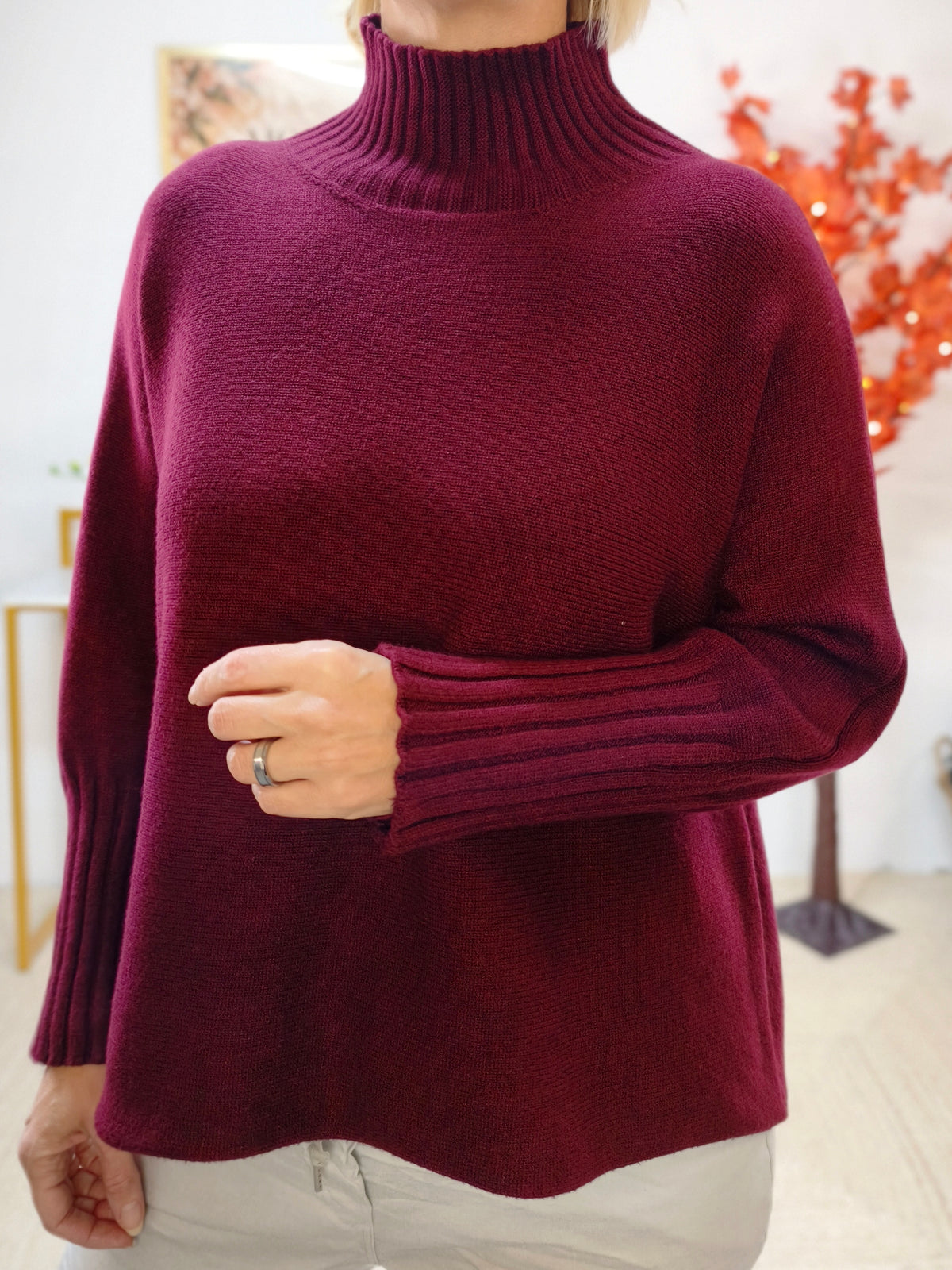 Pullover mit Turtle Neck Burgundy (38-42)