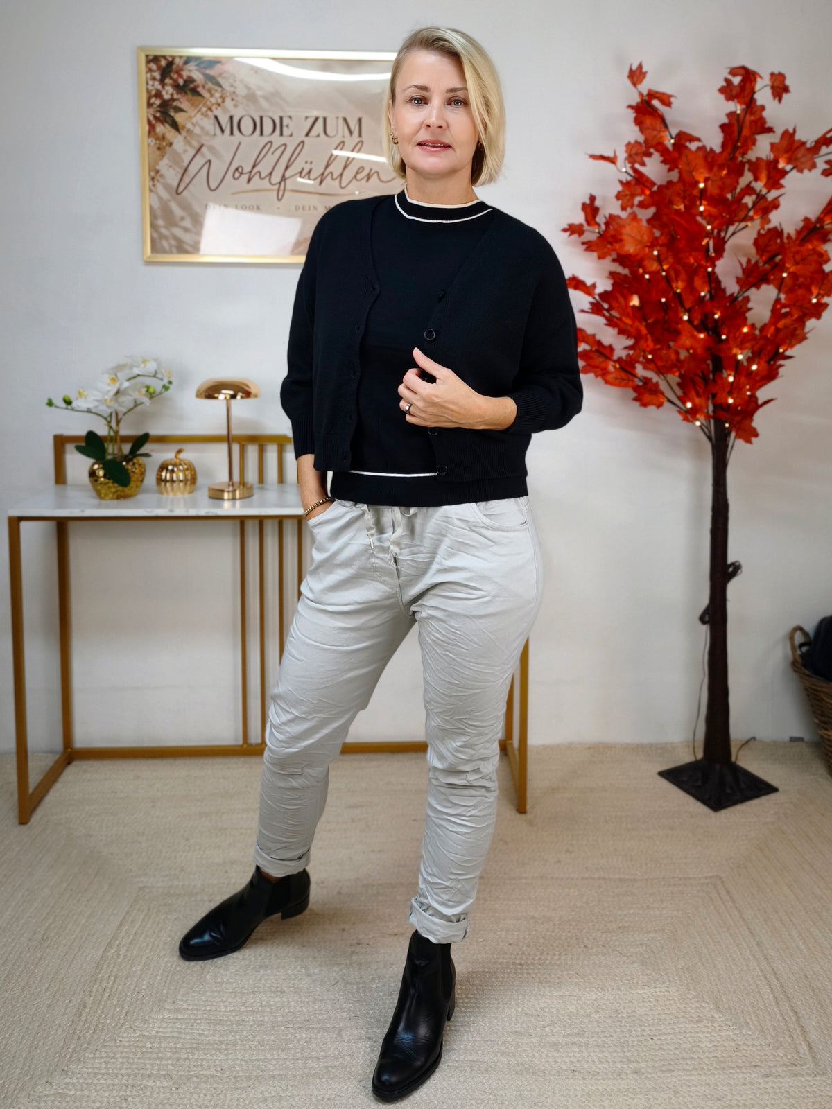 Kurzarm Pulli unifarben Schwarz (36-42)