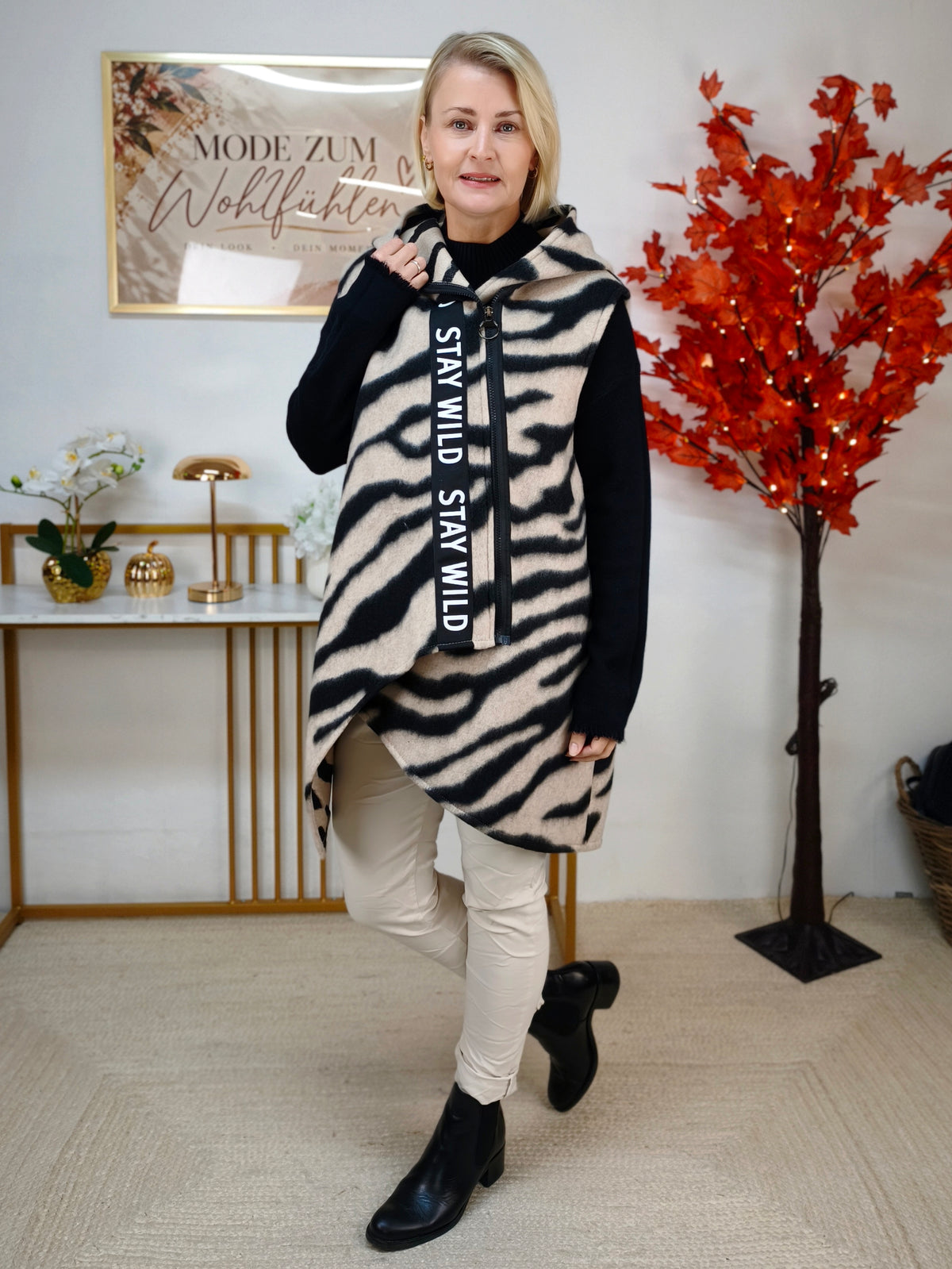 Warme Longweste im Zebra Design (38-42/44)