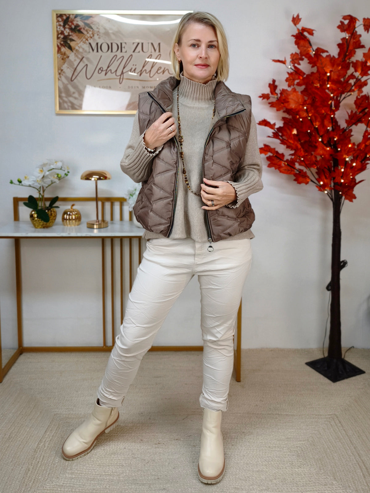 Pullover mit Turtle Neck Beige (38-42)