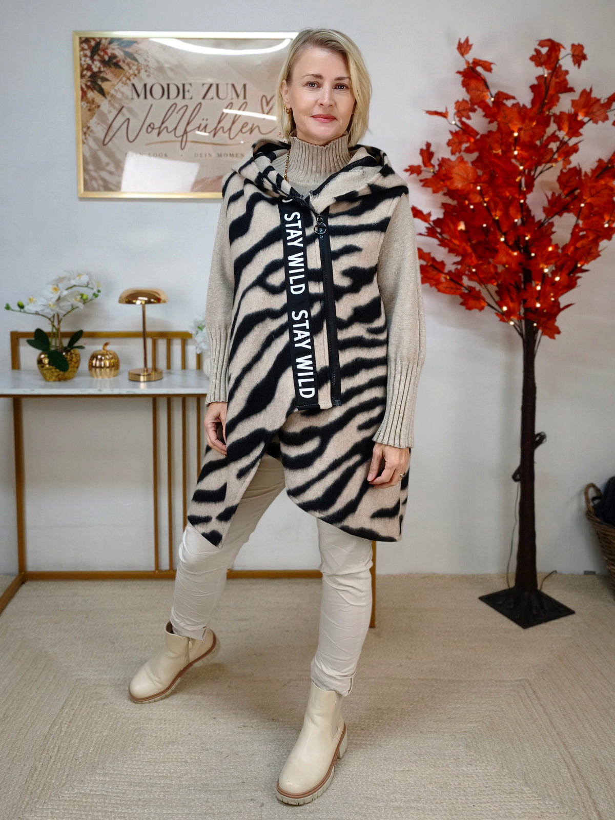 Warme Longweste im Zebra Design (38-42/44)