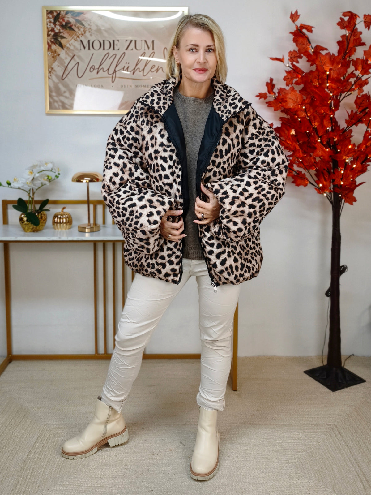 Jacke gesteppt im Leo Design Beige (44/46)