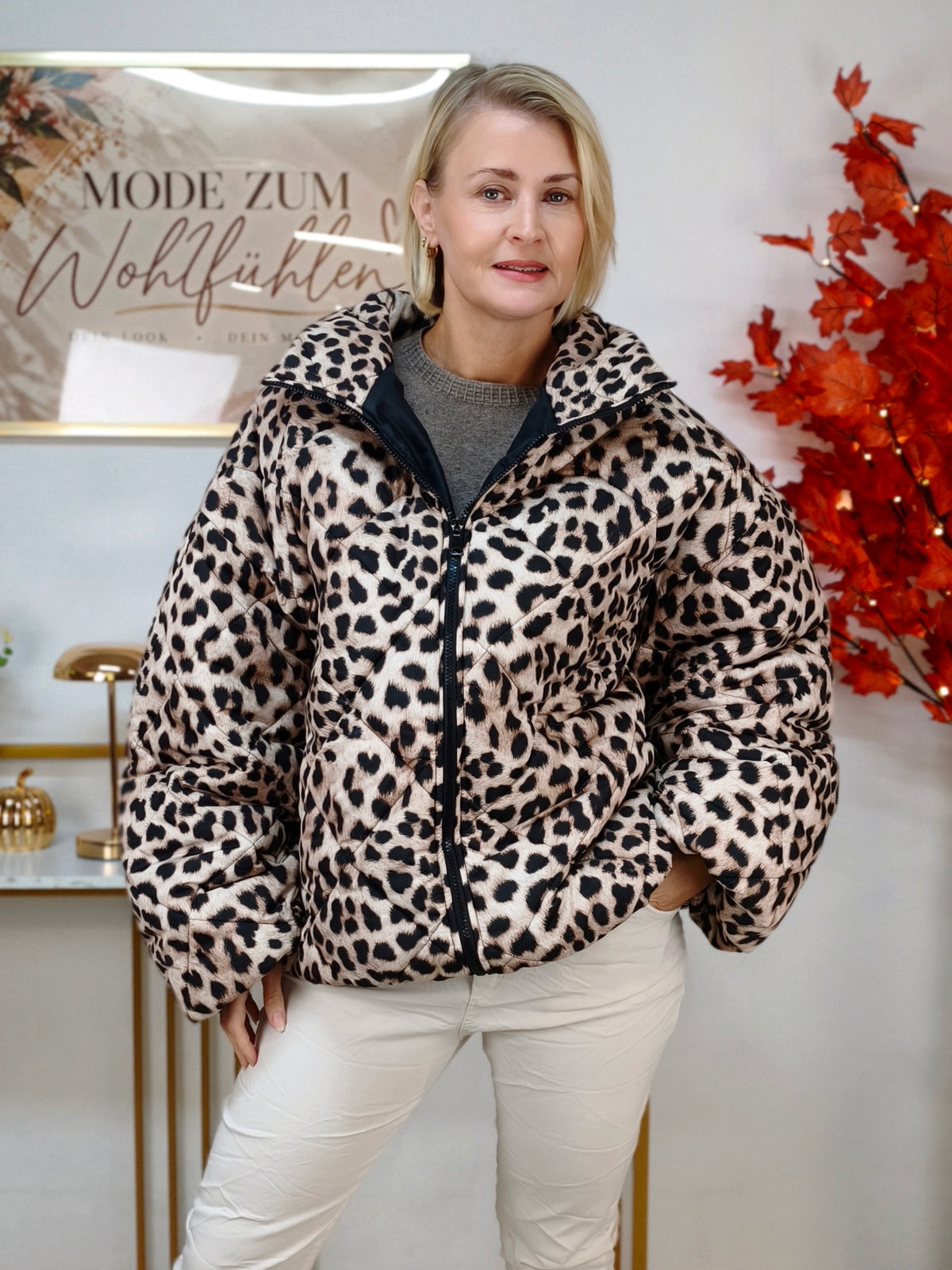 Jacke gesteppt im Leo Design Beige (44/46)
