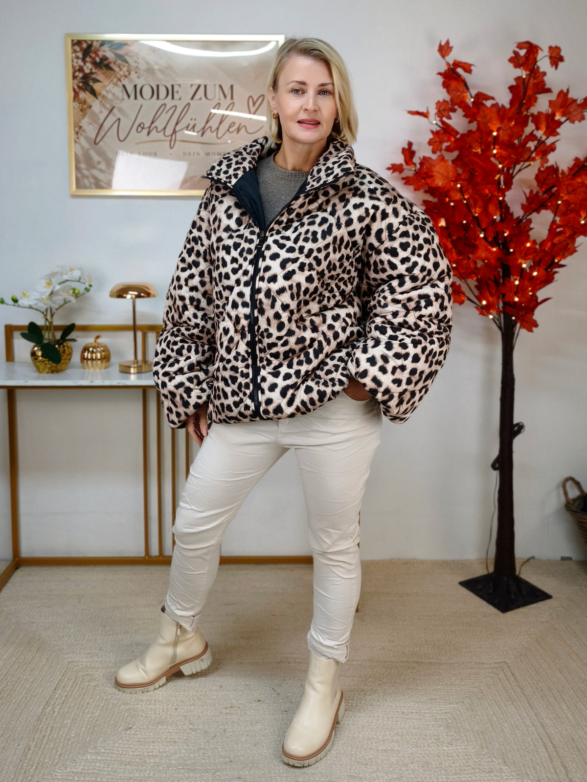 Jacke gesteppt im Leo Design Beige (44/46)