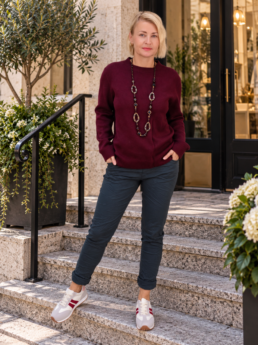 Feinstrick Pullover unifarben in Burgundy (38-42)