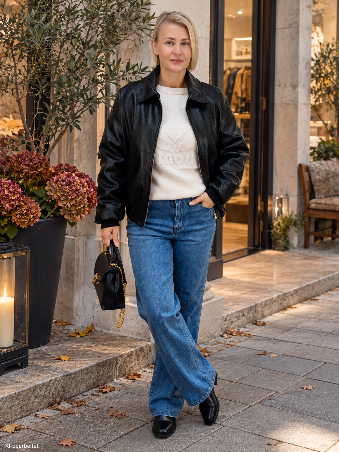 Warme Jacke in Lederoptik in schwarz (38-42)