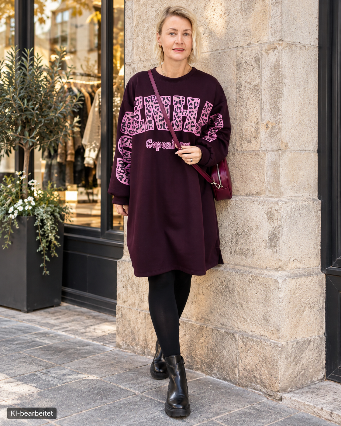 Long Sweatshirt/Kleid "Copenhagen" in Burgundy/Pflaume (40-44)