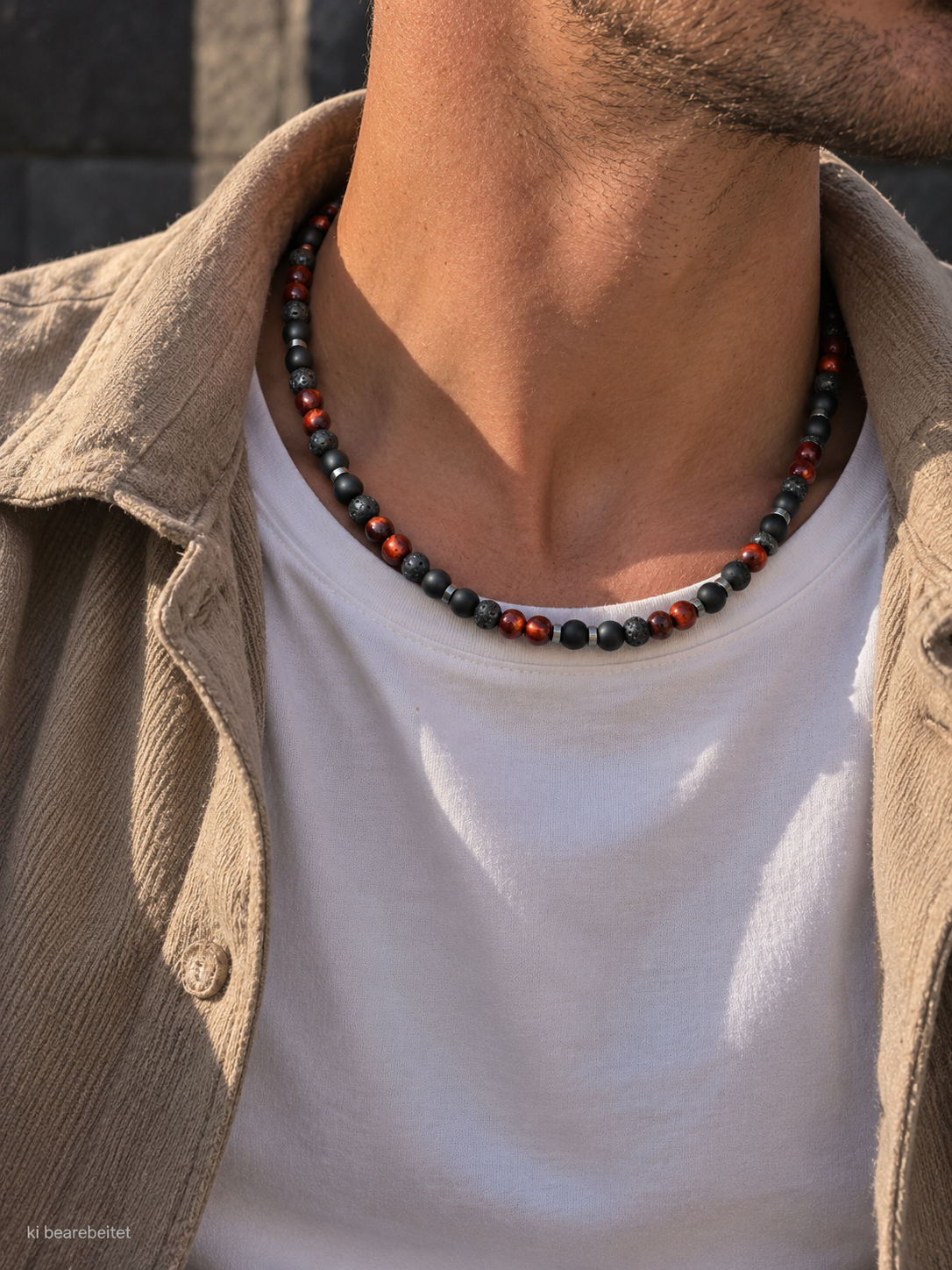 Edelsteinkette mit Achat, Hämatit, Tigerauge und Lavastein