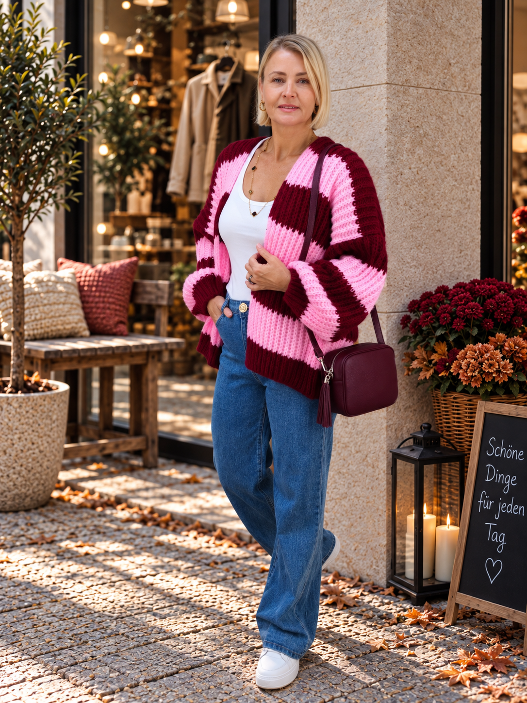 Warme Strickjacke gestreift (38-44)