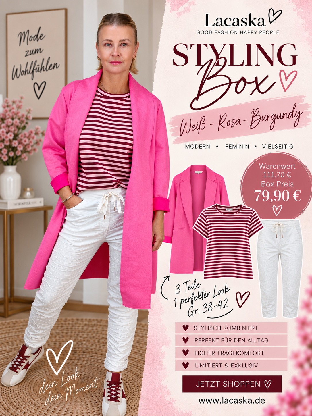 Outfit Set in weiss/rosa/burgundy Größe 38-42 - Styling Box