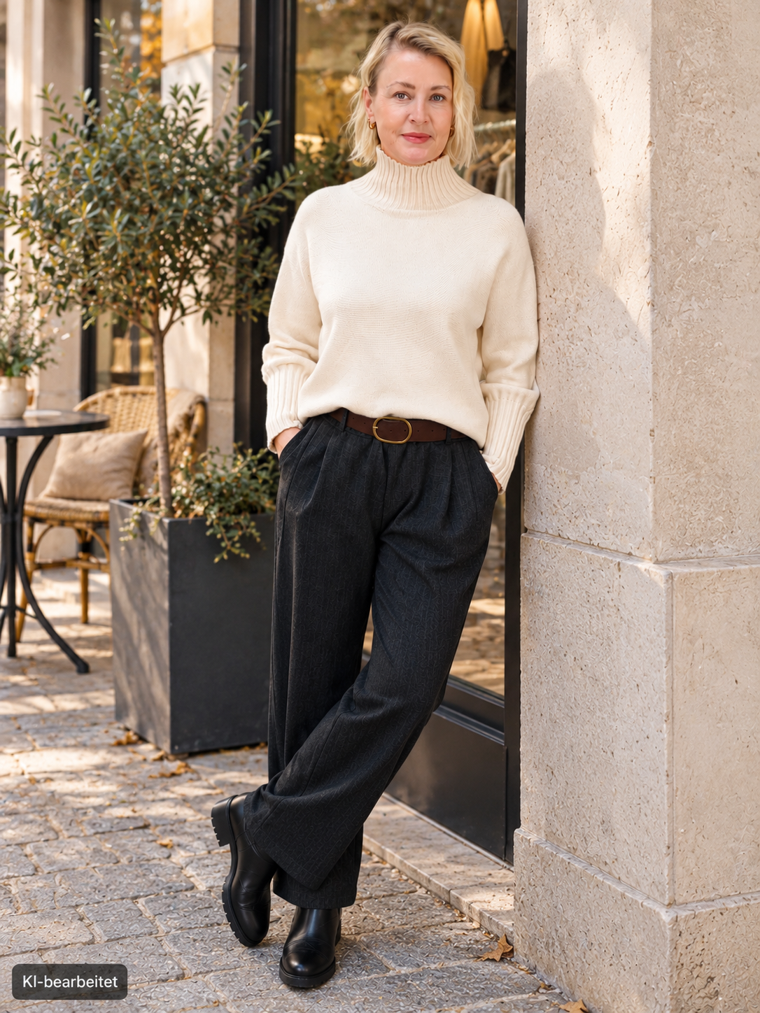 Stylische Stoffhose in Schwarz mit Gürtel (38-42)
