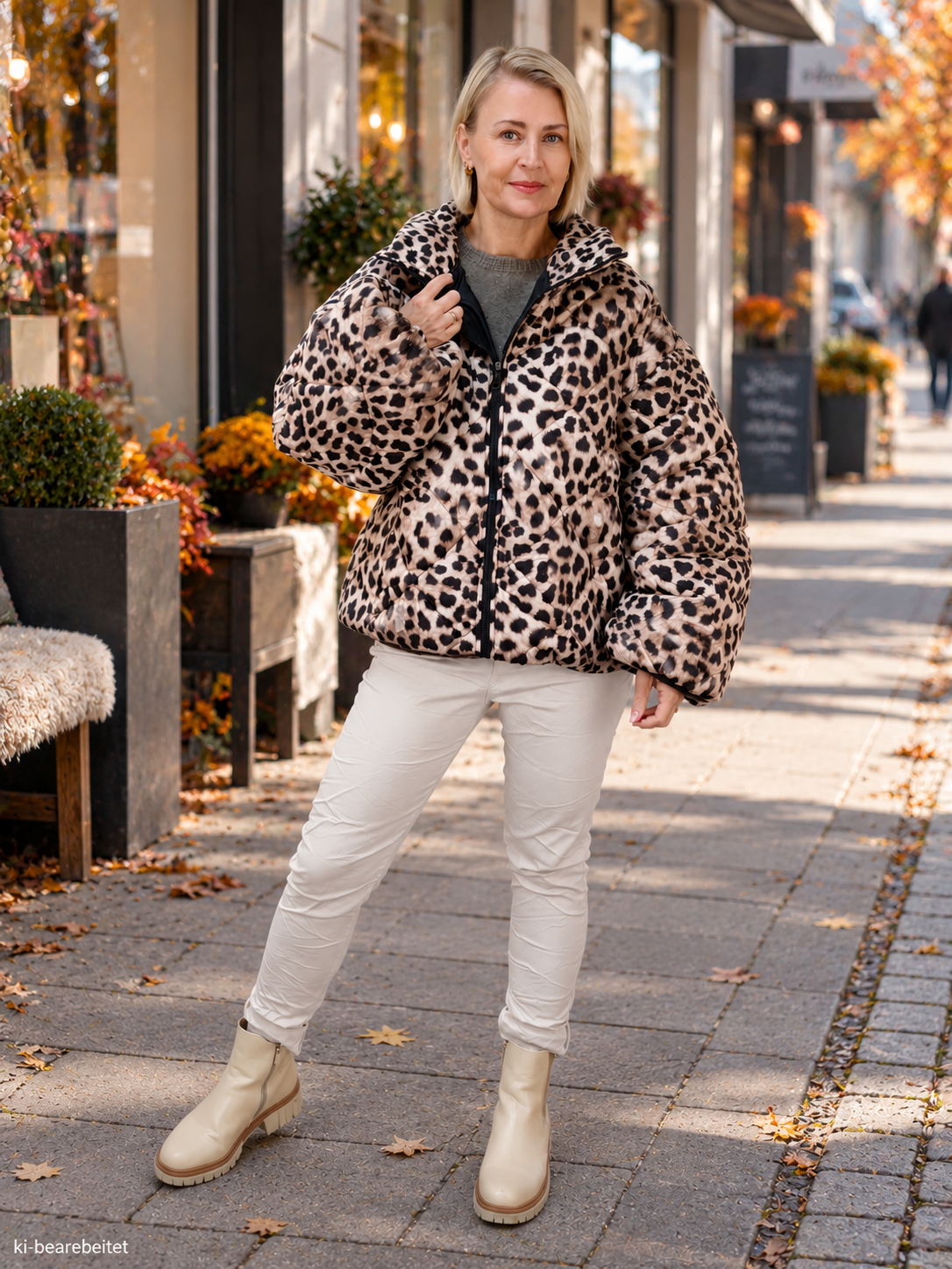 Jacke gesteppt im Leo Design Beige (44/46)