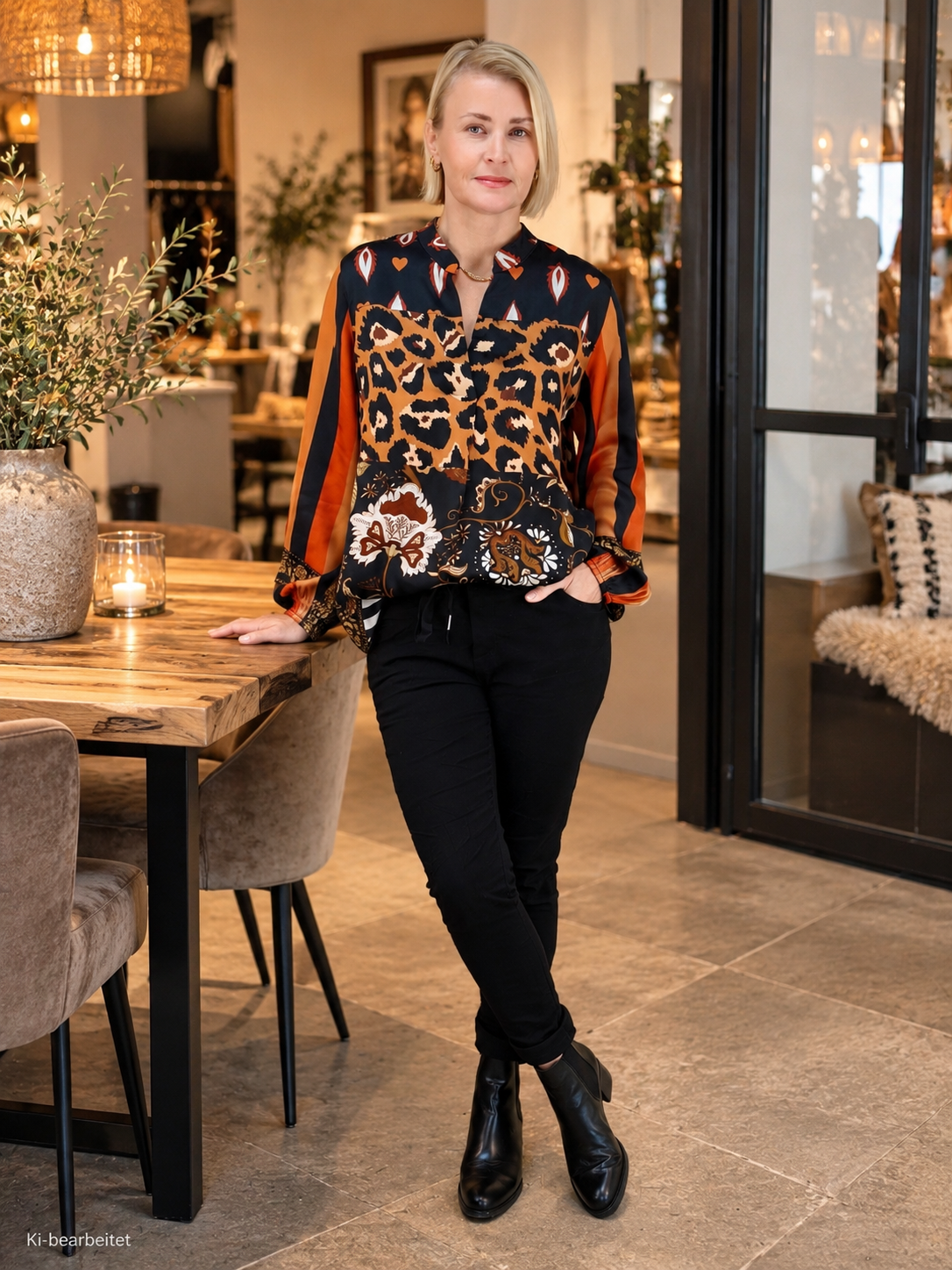Bluse Rostbraun/Schwarz