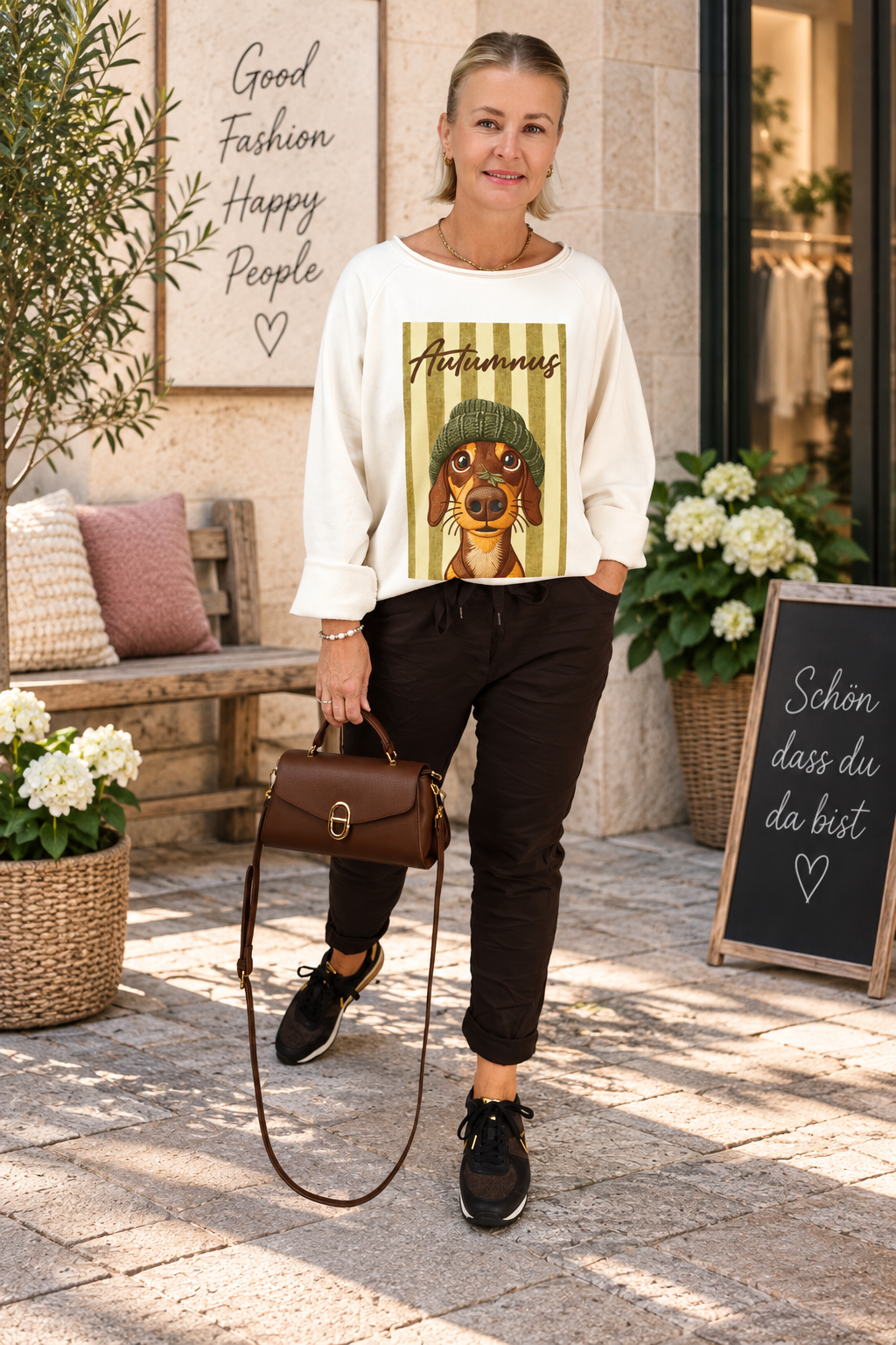 Sweatshirt "Dog" aus Baumwolle Creme (40-44)