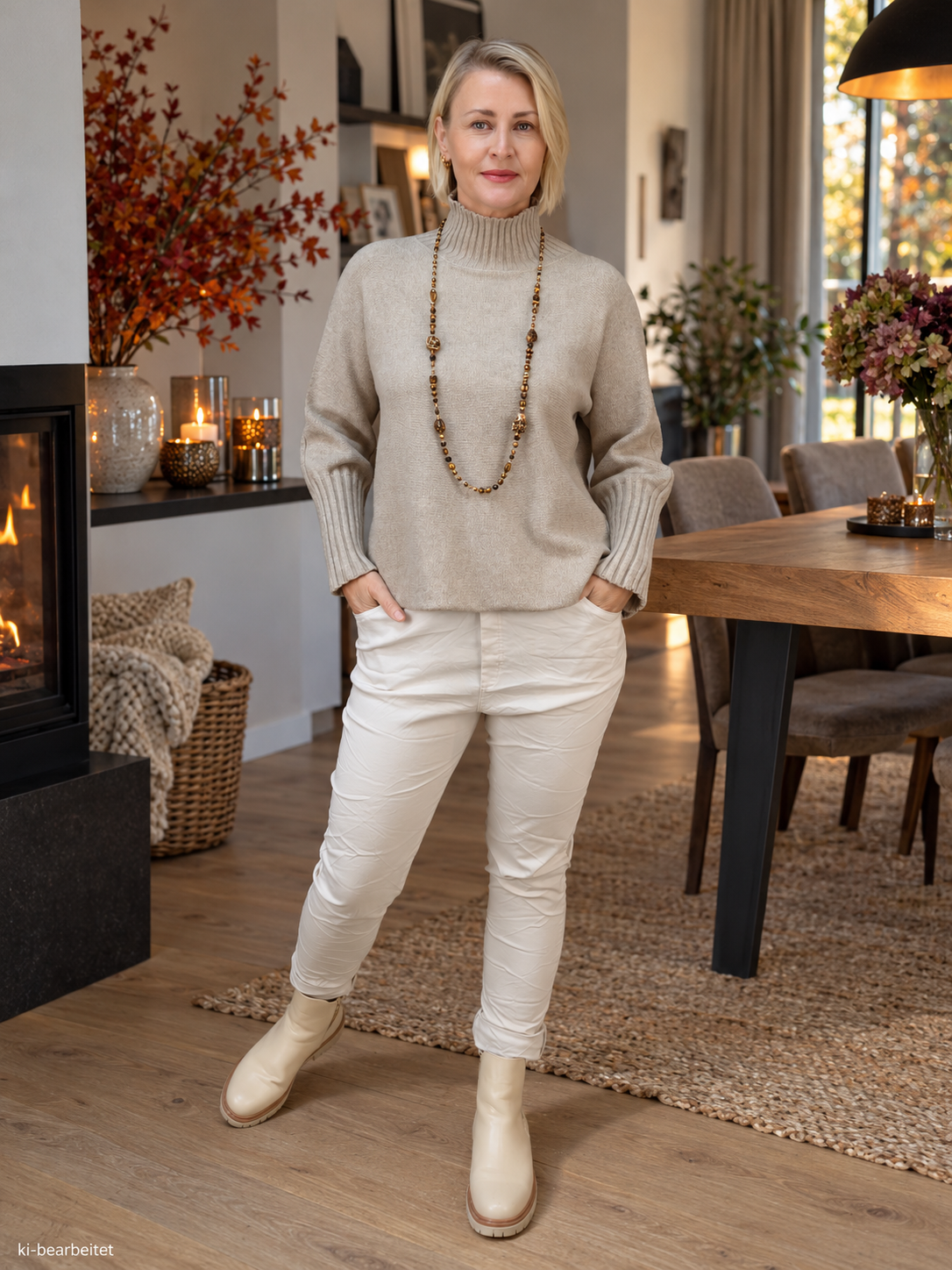 Pullover mit Turtle Neck Beige (38-42)