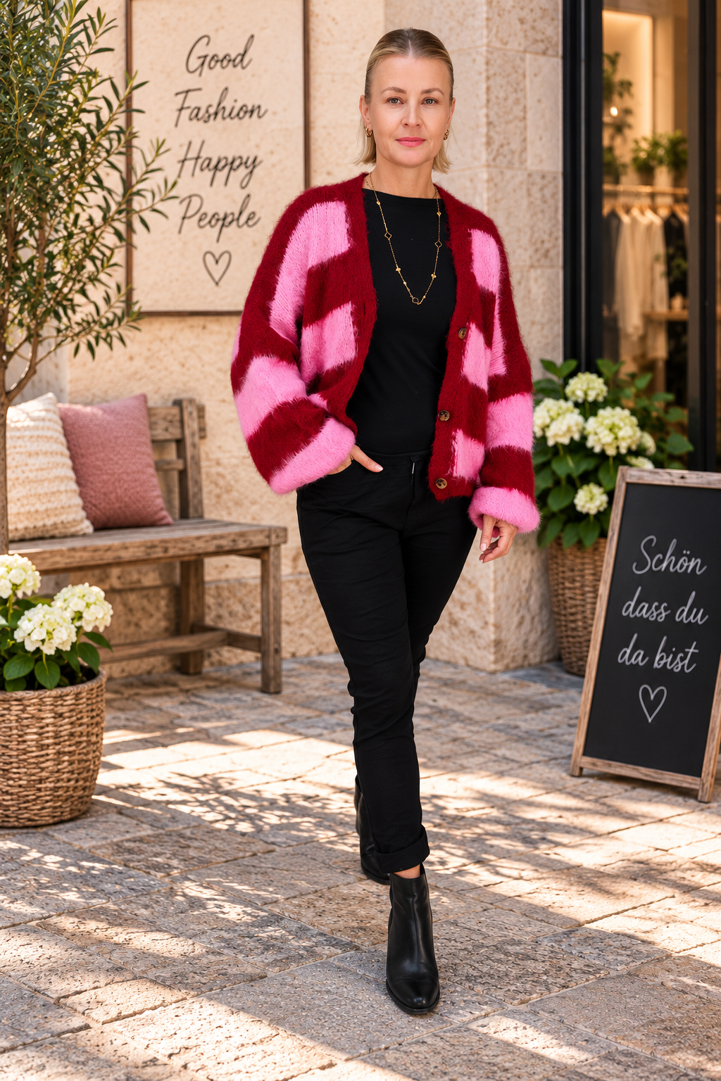 Kuschelige Strickjacke gestreift (38-44)