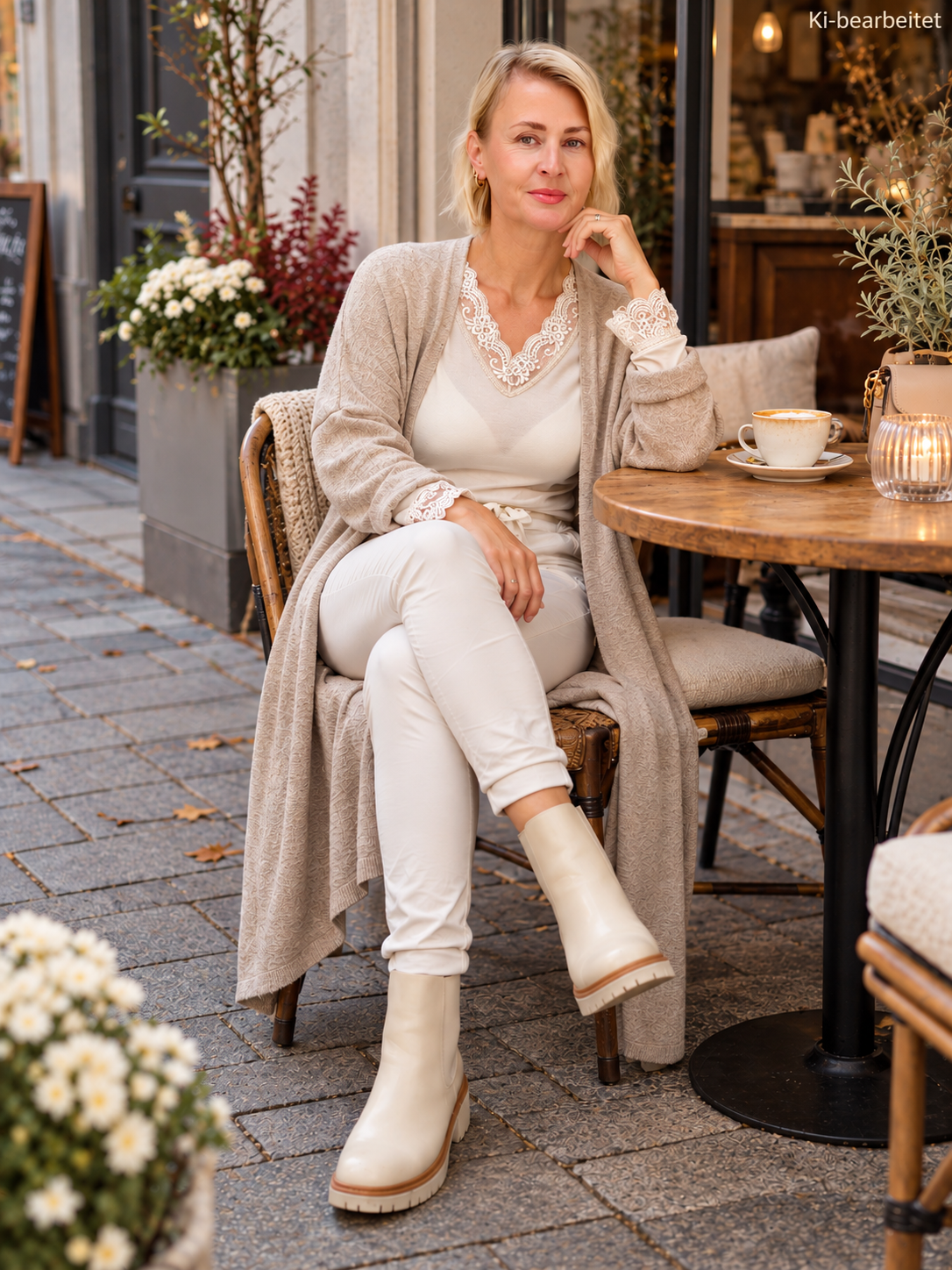 Kashmire Longsleeve mit Spitze uni Beige (36-40/42)