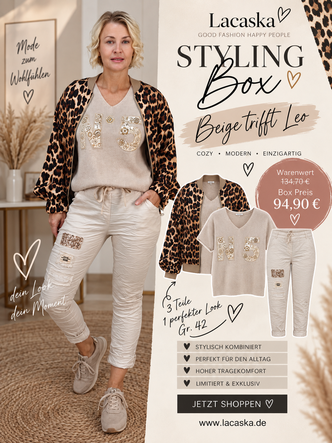 Outfit Set beige/braun mit Leo Größe 42 - Styling Box