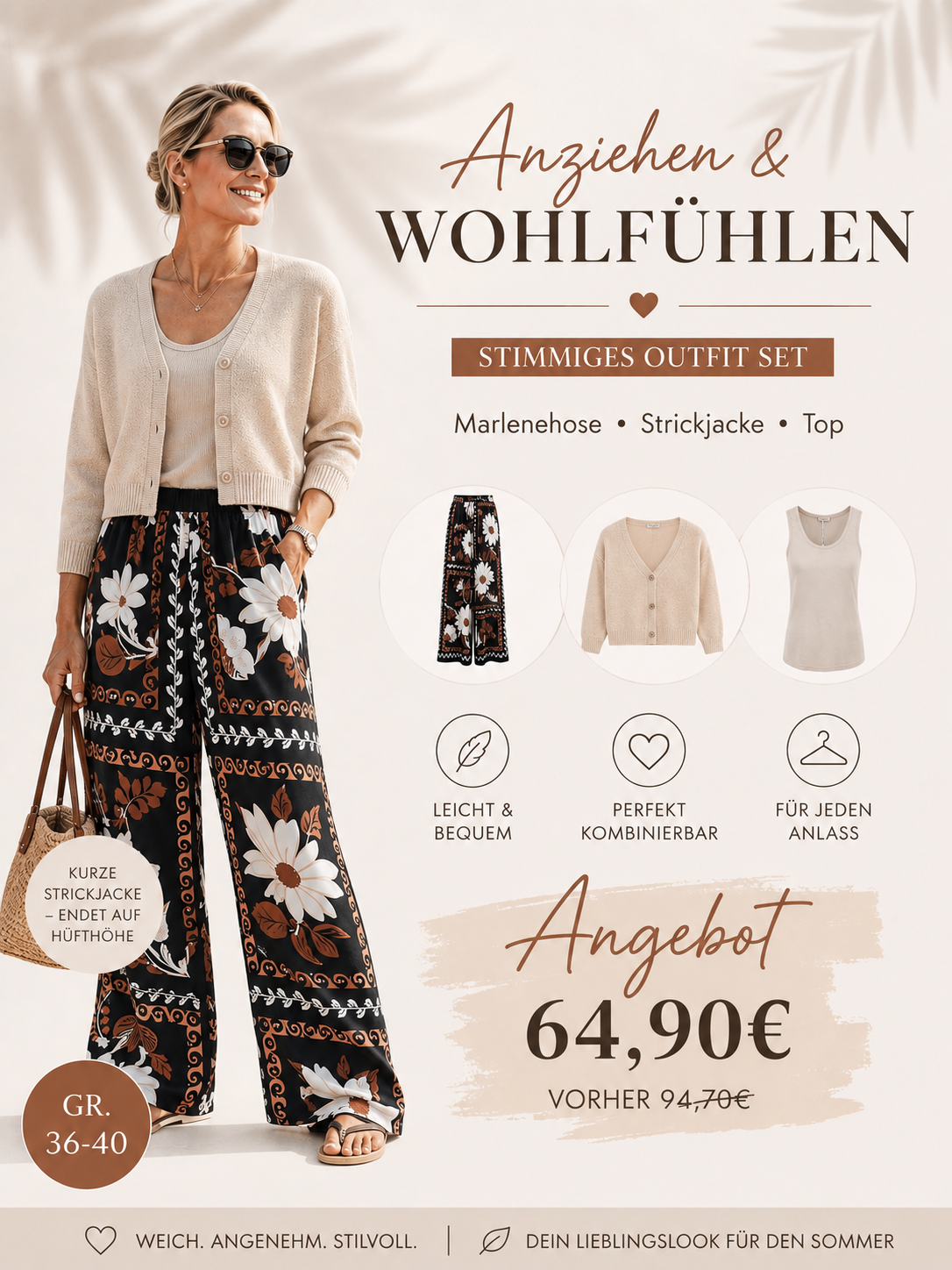 Stimmiges Outfit Set beige-schwarz (36-40)