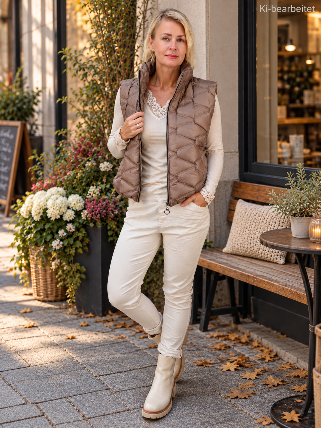 Kurzweste gesteppt Taupe (36-42)