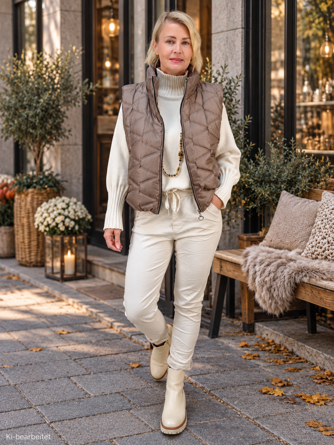 Pullover mit Turtle Neck Hellbeige (38-42)