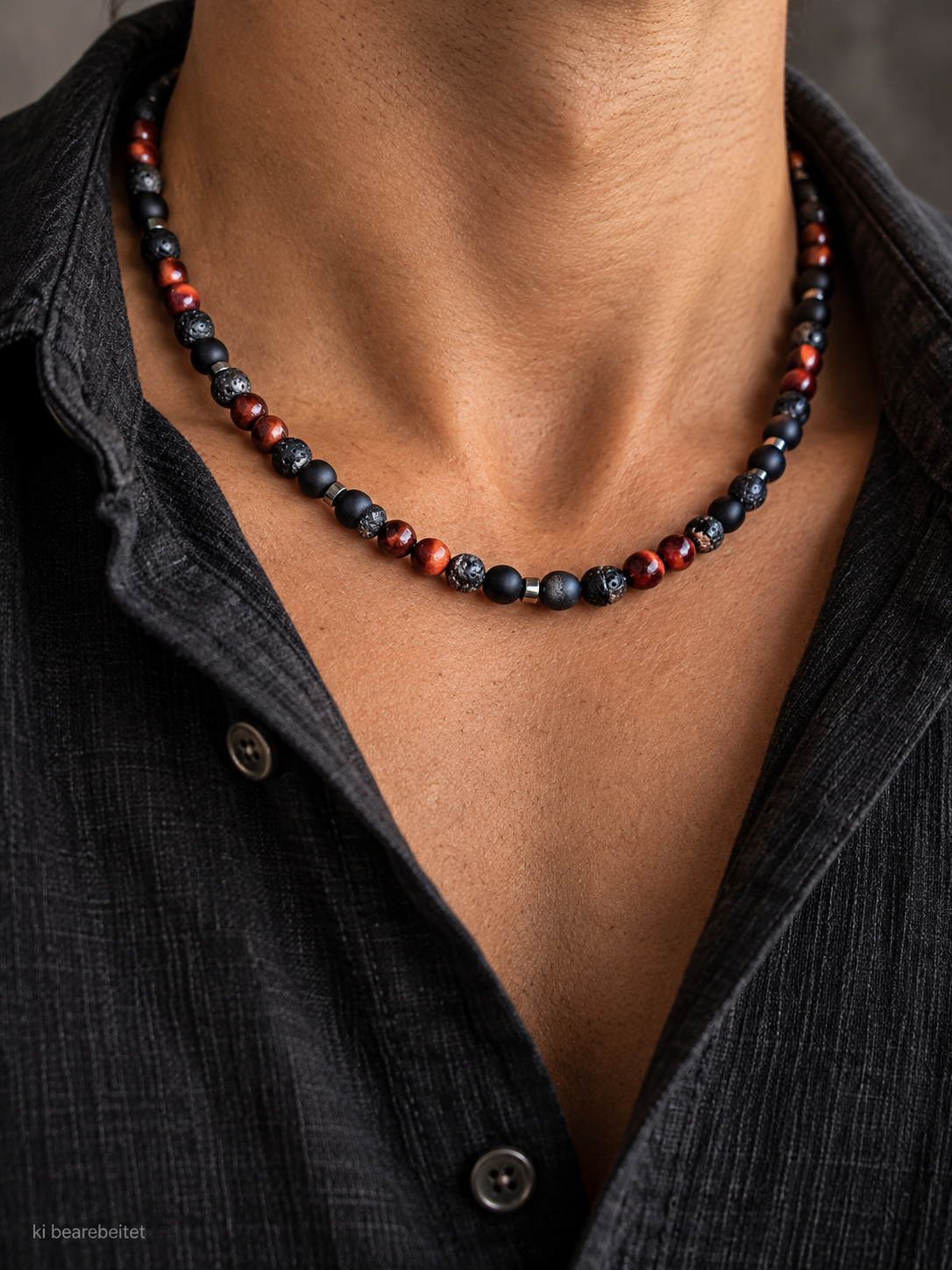 Edelsteinkette mit Achat, Hämatit, Tigerauge und Lavastein