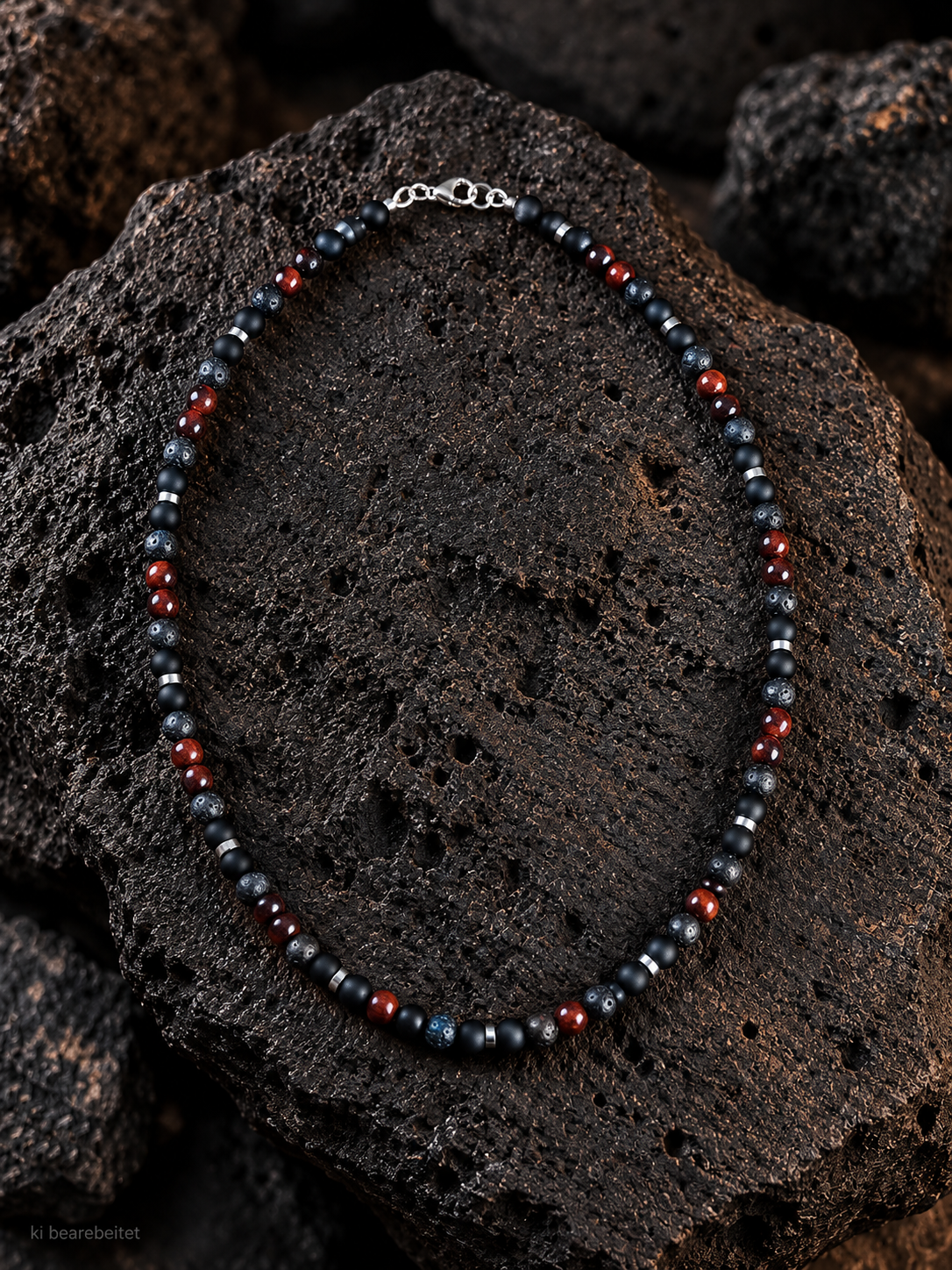 Edelsteinkette mit Achat, Hämatit, Tigerauge und Lavastein
